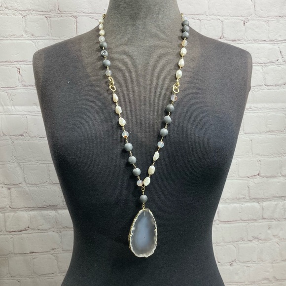 Geode, druzy, pearl, agate statement necklace